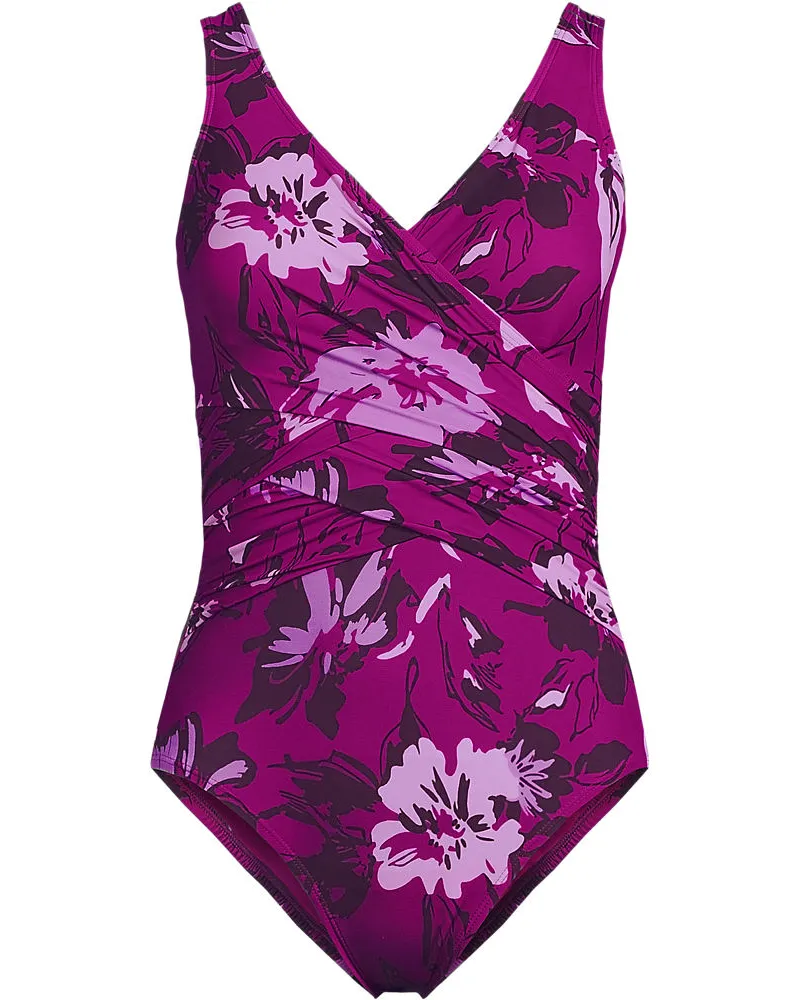 Lands' End Shape-Badeanzug mit Soft Cups Gemustert SLENDER, Damen, Größe plus, Lila, Nylon-Mischung, by Lila