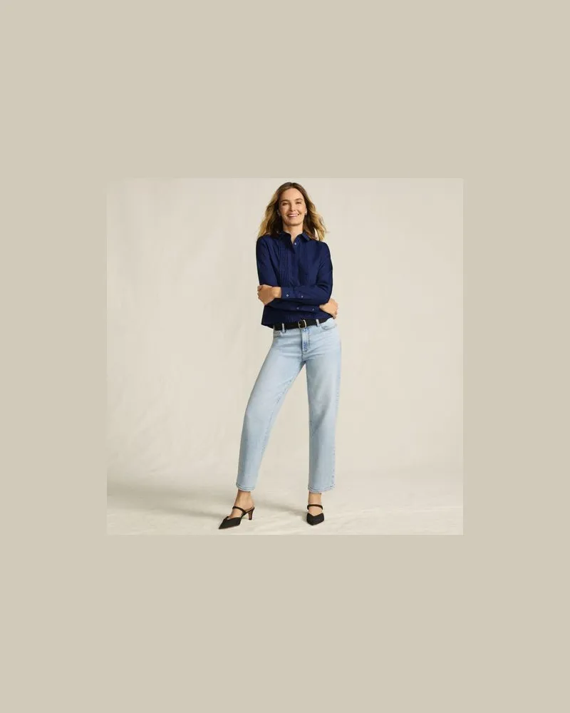 Lands' End Relaxte Soft Denim Straight Fit 7/8-Jeans, Damen, Größe regular, Blau, Elasthan/Baumwoll-Mischung, by Blau