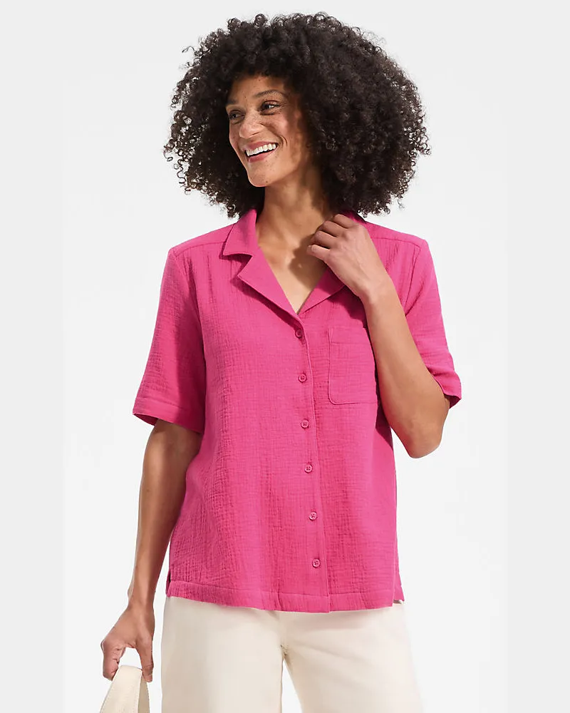 Lands' End Kurzärmelige Musselin-Bluse, Damen, Größe:34 regular, Pink, Baumwolle, by Pink