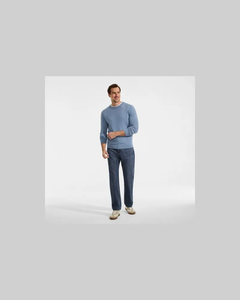 Lands' End Merino-Rundhalspullover, Herren, Größe:48-50 regular, Blau, by Blau