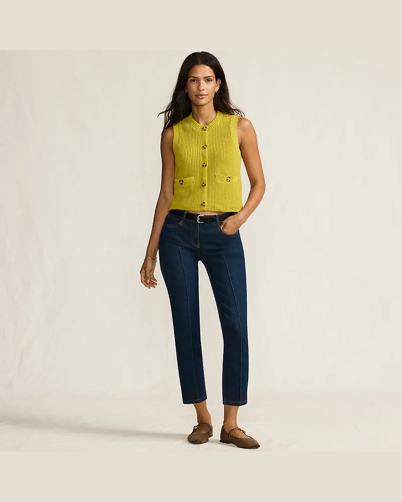 Lands' End Slim Fit Jeans mit Biesennaht, Damen, Größe regular, Blau, Baumwolle/Baumwoll-Mischung, by Blau