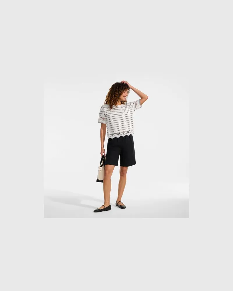 Lands' End Premium Reinleinen-Schlupfshorts, Damen, Größe regular, Schwarz, Leinen, by Schwarz