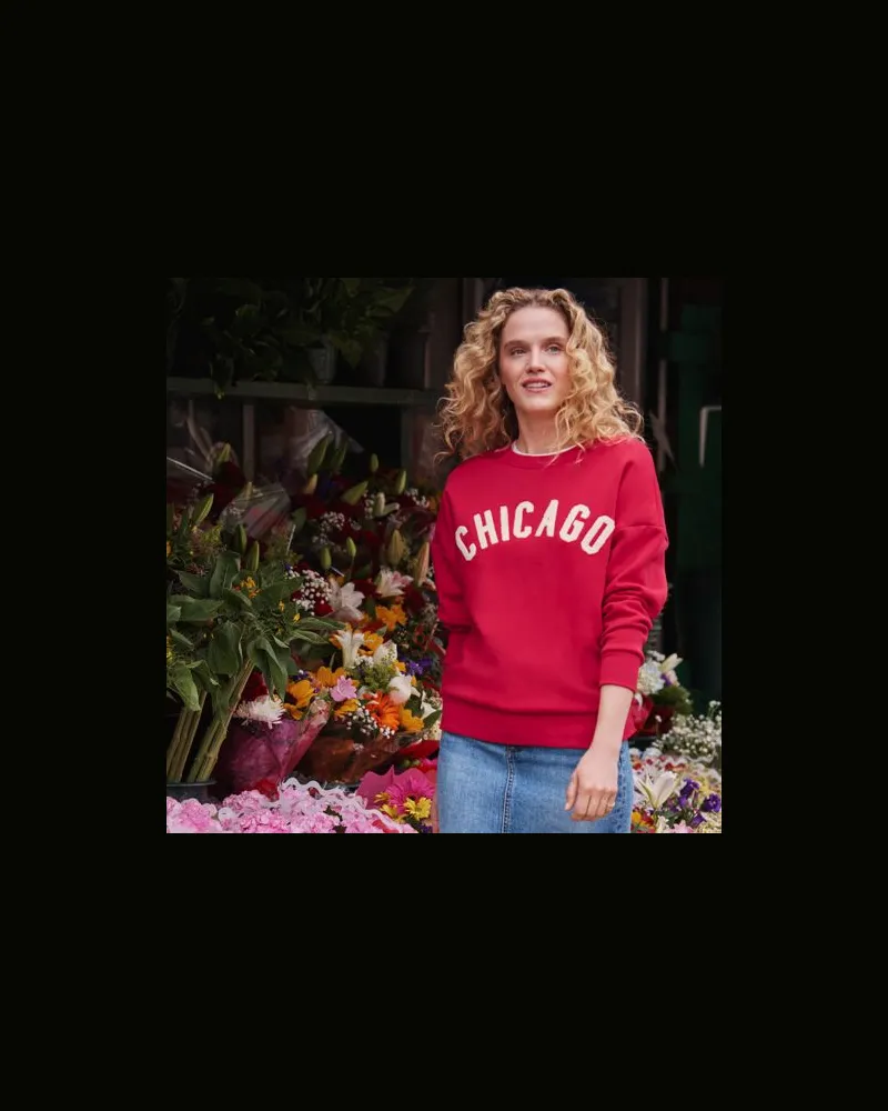 Lands' End Beflocktes Sweatshirt, Damen, Größe regular, Rot, Baumwolle/Polyester, by Rot