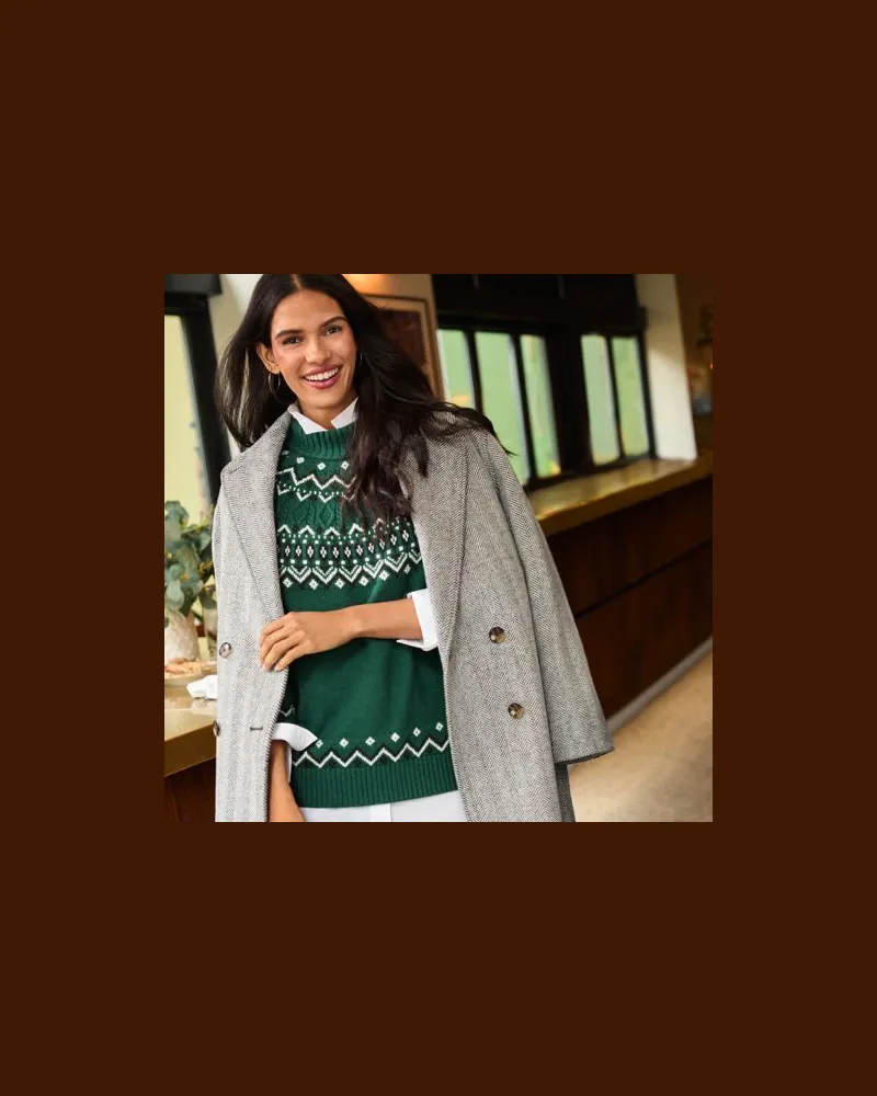 Lands' End Softer Fair Isle Pullover mit Stehbund, Damen, Größe:40-42 regular, Braun, Baumwoll-Mischung/Woll-Mischung/Nylon-Mischung, by Braun