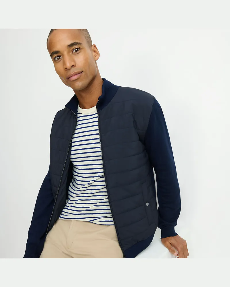 Lands' End Strickjacke mit Stepp-Einsatz und Reißverschluss, Herren, Größe regular, Blau, by Blau