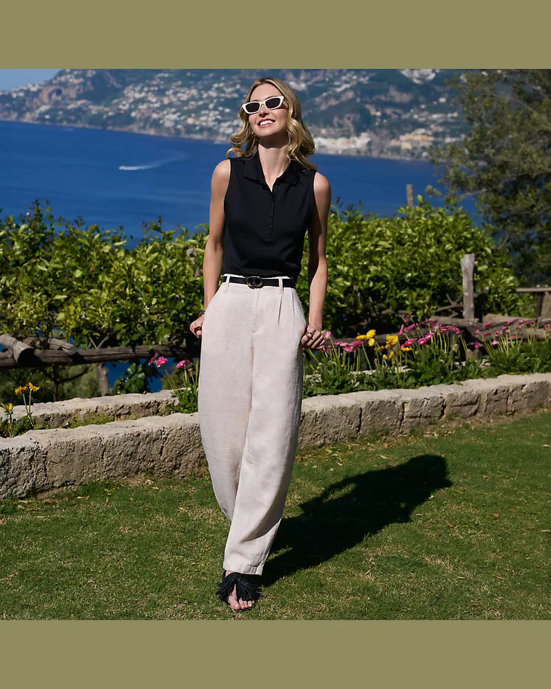 Lands' End Premium Reinleinen-Barrelhose mit Bundfalten, Damen, GrÃ¶ÃŸe regular, WeiÃŸ, Leinen, by Weiãÿ