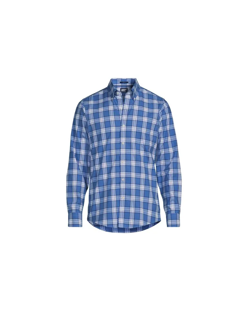Lands' End Bügelleichtes Twill-Hemd, Tailored Fit, Herren, Größe:60 regular, Blau, Baumwolle, by Blau
