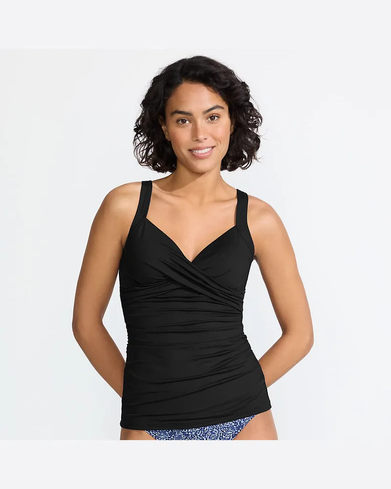 Lands' End Tankinitop CHLORRESISTENT mit V-Ausschnitt, Damen, Größe regular, Schwarz, Nylon-Mischung, by Schwarz