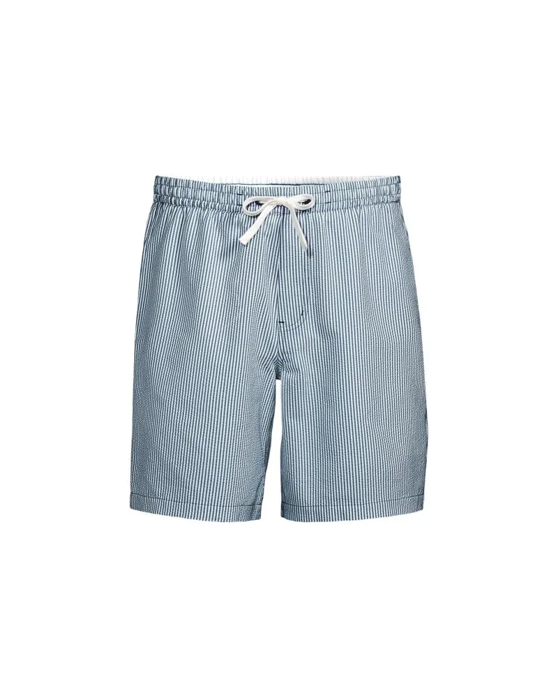 Lands' End Seersucker-Badeshorts mit Hydroliner, 18 cm, Herren, Größe:56-58 regular, Blau, Elasthan/Polyester-Mischung, by Blau