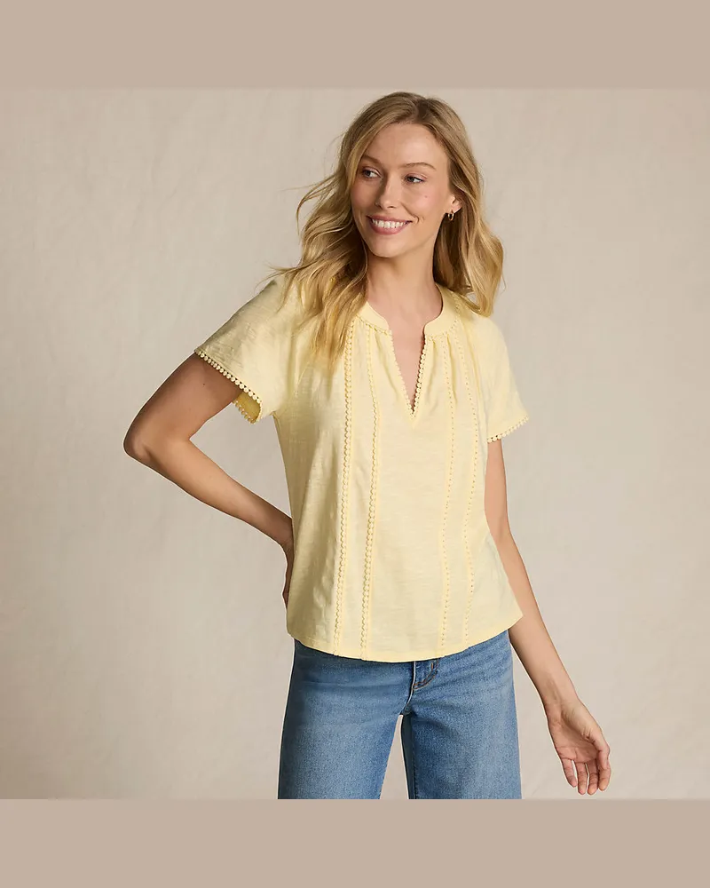 Lands' End Flammgarn-Shirt mit Tunika-Ausschnitt, Damen, Größe regular, Gelb, Baumwolle, by Gelb