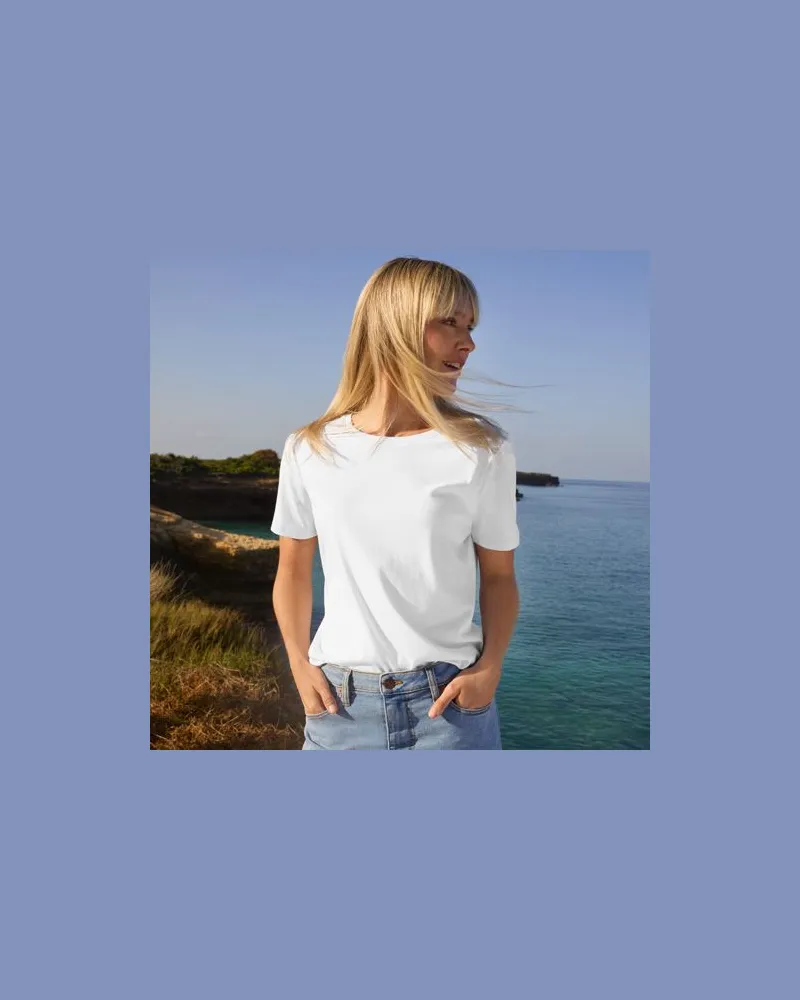 Lands' End Supima Kurzarm-Shirt mit rundem Ausschnitt, Damen, Größe:40-42 regular, Weiß, Baumwolle, by Weiß