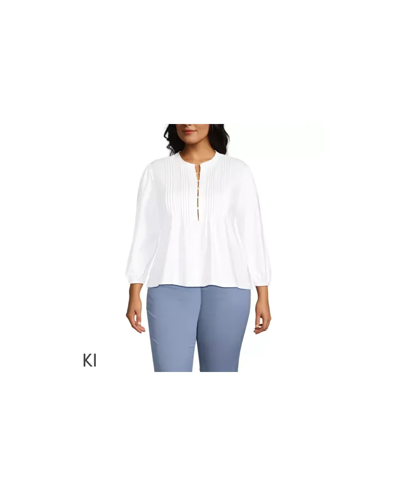 Lands' End Baumwolle/Modal-Biesenshirt mit 3/4-Ärmeln, Damen, Größe plus, Weiß, Elasthan/Baumwoll-Mischung/Synthetic-blend, by Weiß