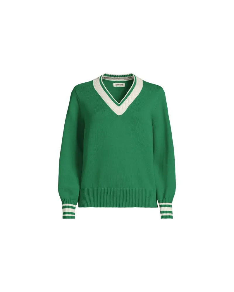 Lands' End Tennispullover DRIFTER mit V-Ausschnitt, Damen, Größe:44-46 petite, Grün, Baumwolle, by Grün