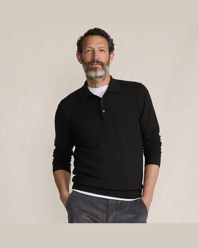 Lands' End Merino-Polopullover, Herren, Größe regular, Schwarz, Wolle, by Schwarz
