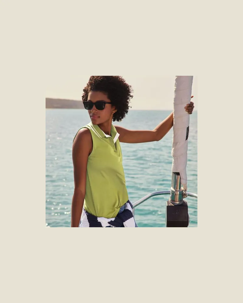 Lands' End Ärmelloses Supima-Poloshirt, Damen, Größe regular, Grün, Baumwolle, by Grün