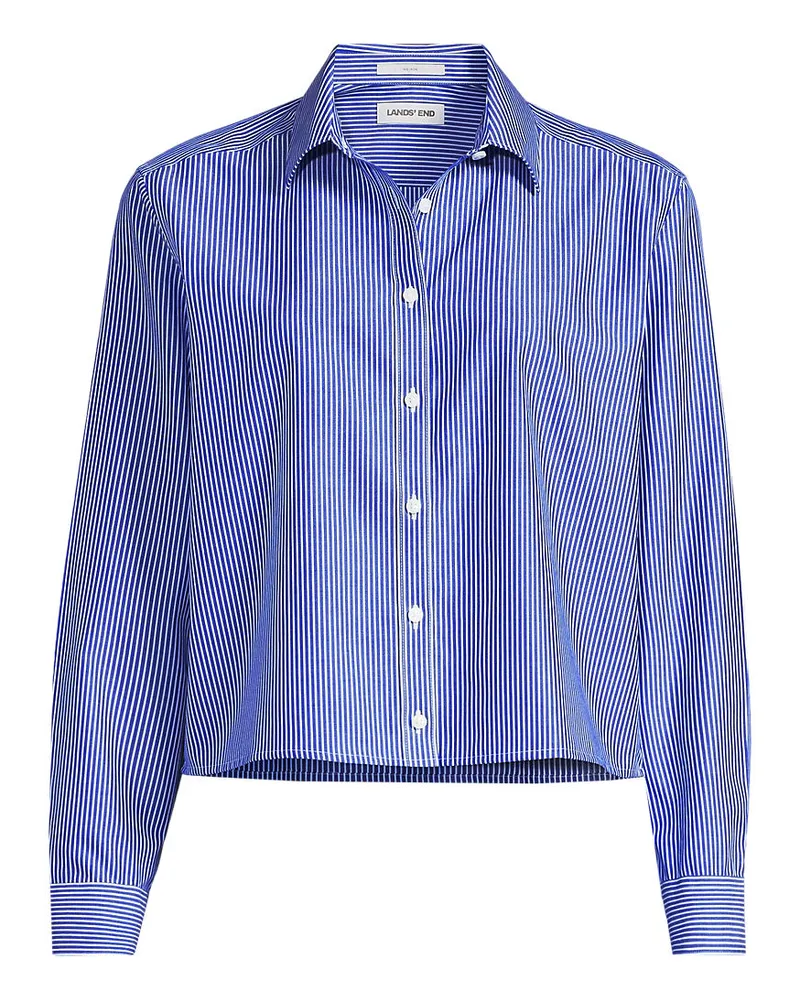 Lands' End Kurze, bügelfreie Hemdbluse, Damen, Größe plus, Blau, Baumwolle, by Blau