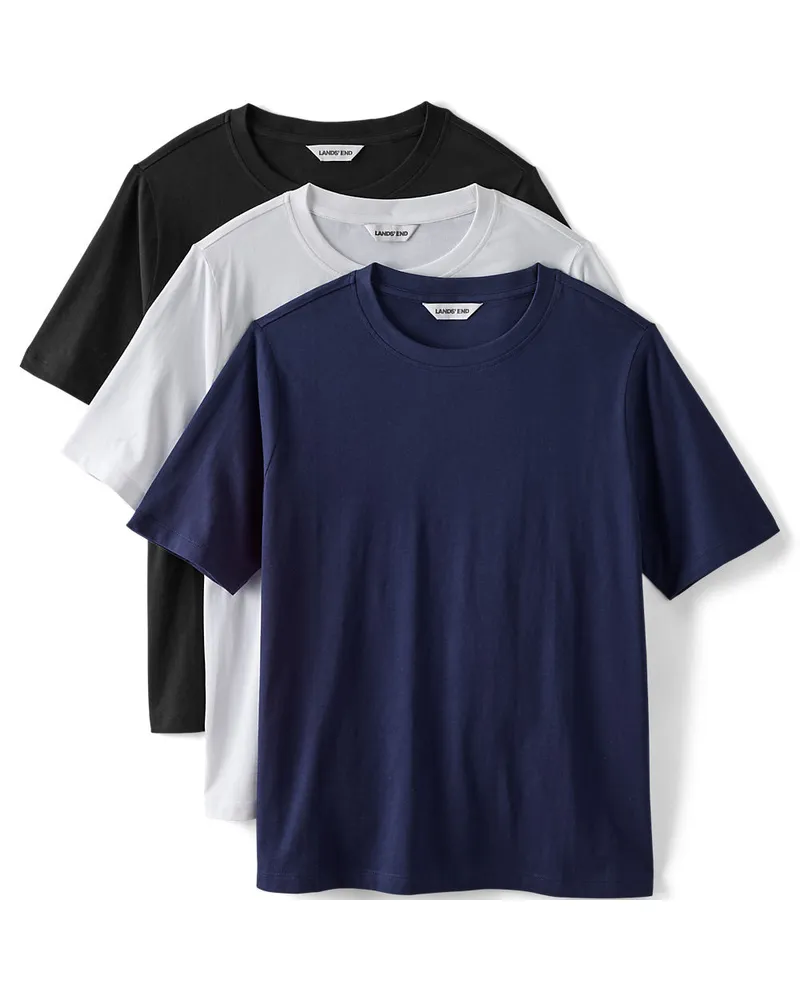 Lands' End Kurzärmelige Rundhalsshirts im 3er-Set, Damen, Größe regular, Sonstige, Baumwolle/Baumwoll-Mischung, by Sonstige