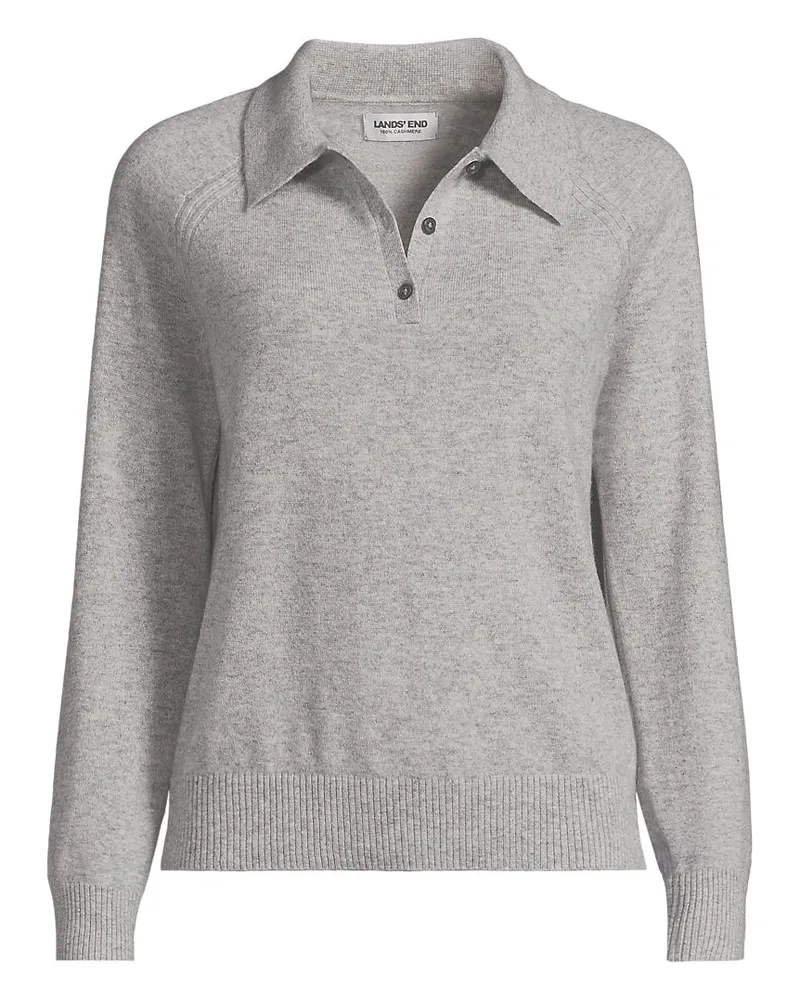 Lands' End Kaschmir-Polopullover, Damen, Größe regular, Grau, Kaschmir, by Grau