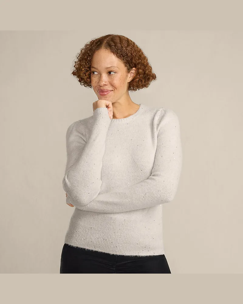Lands' End Pullover mit Pailletten, Damen, Größe regular, Weiß, Polyacryl/Polyester-Mischung, by Weiß