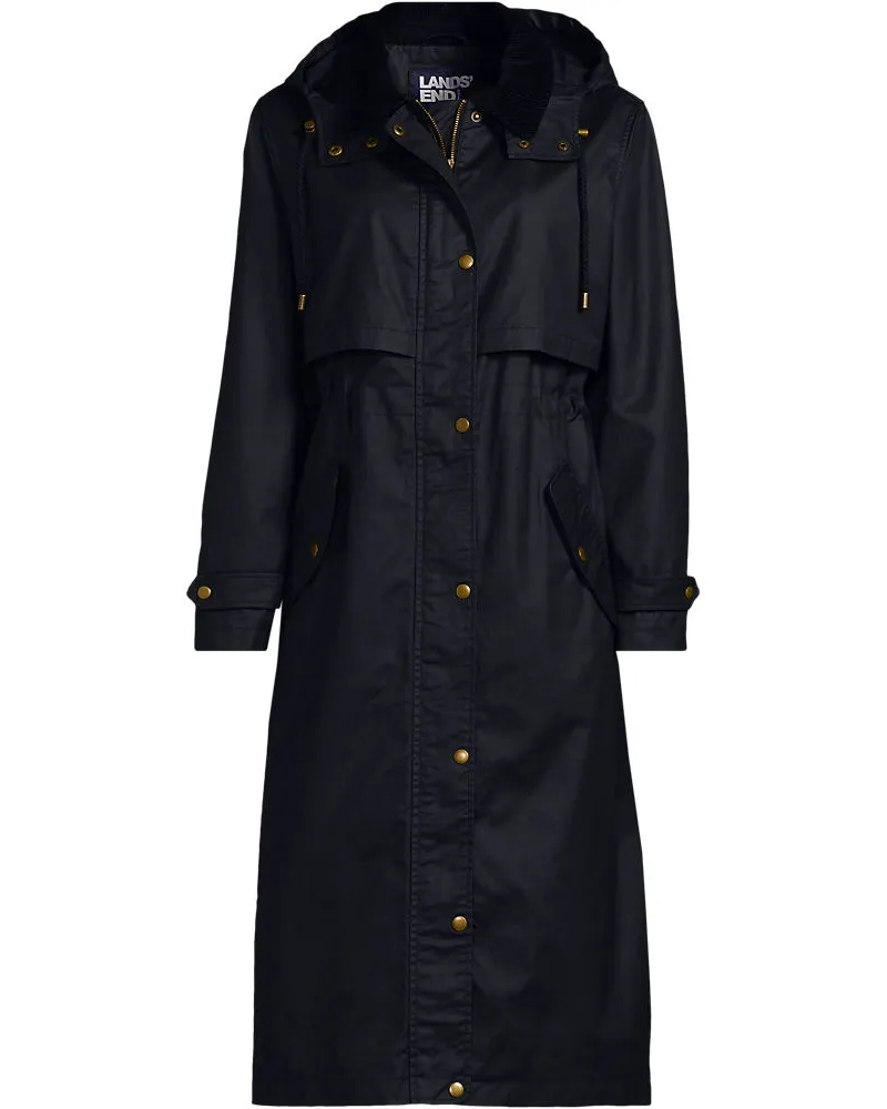 Lands' End Wachsmantel mit Kapuze, Damen, Größe regular, Schwarz, Baumwolle/Polyester, by Schwarz
