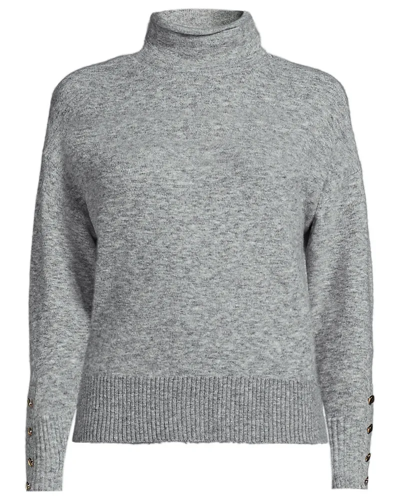 Lands' End Sot Touch Stehkragenpullover mit Ärmelknöpfen, Damen, Größe petite, Grau, Polyacryl/Woll-Mischung/Nylon-Mischung, by Grau