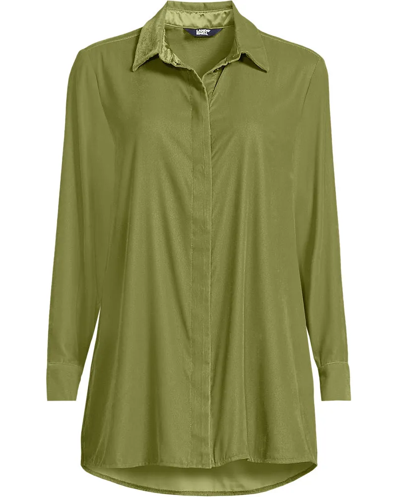 Lands' End Samtbluse, Damen, GrÃ¶ÃŸe petite, GrÃ¼n, Polyester, by Grã¼n
