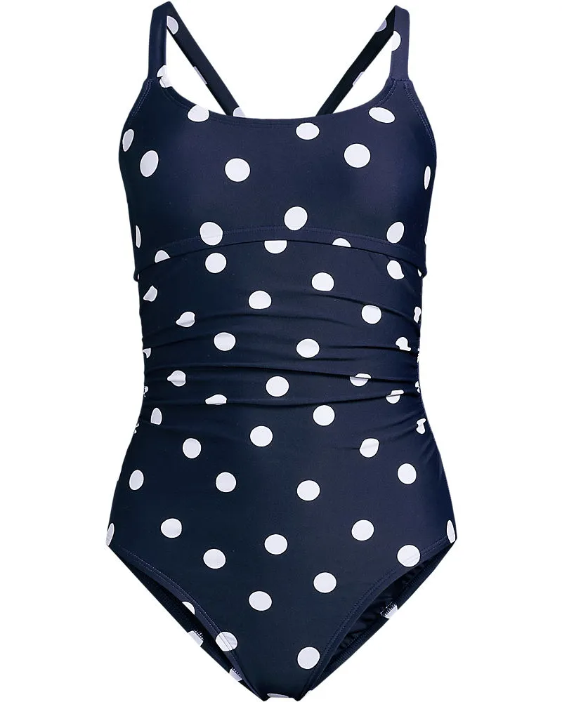 Lands' End Badeanzug mit gekreuzten Trägern, Damen, Größe regular, Blau, Nylon-Mischung, by Blau