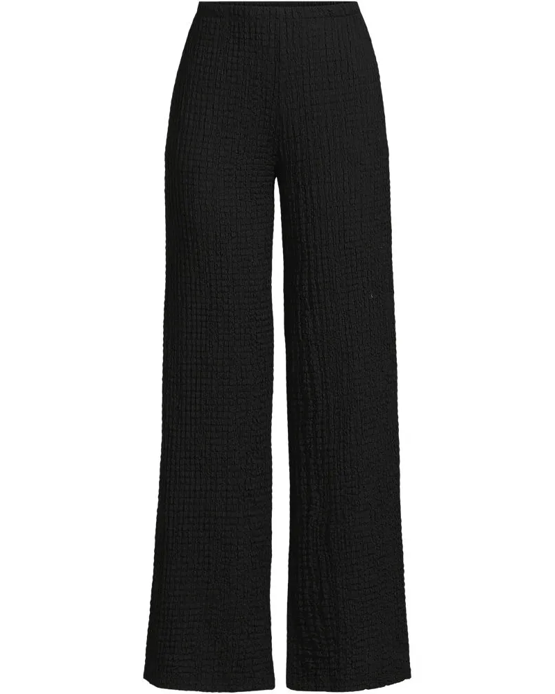 Lands' End Crinkle-Jerseyhose mit weitem Bein, Damen, Größe regular, Schwarz, Polyester/Viskose/Polyester-Mischung, by Schwarz