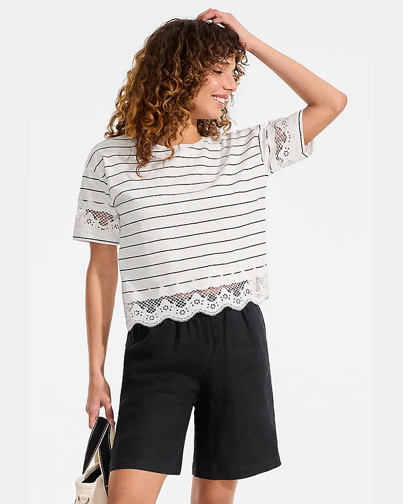 Lands' End Premium Reinleinen-Schlupfshorts, Damen, Größe regular, Schwarz, Leinen, by Schwarz