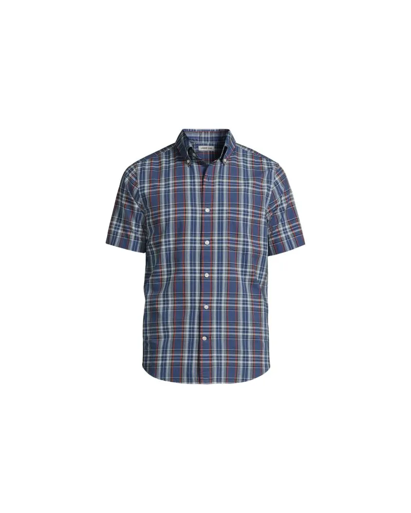 Lands' End Madras-Kurzarmhemd, Classic Fit, Herren, Größe:60 regular, Blau, Baumwolle, by Blau