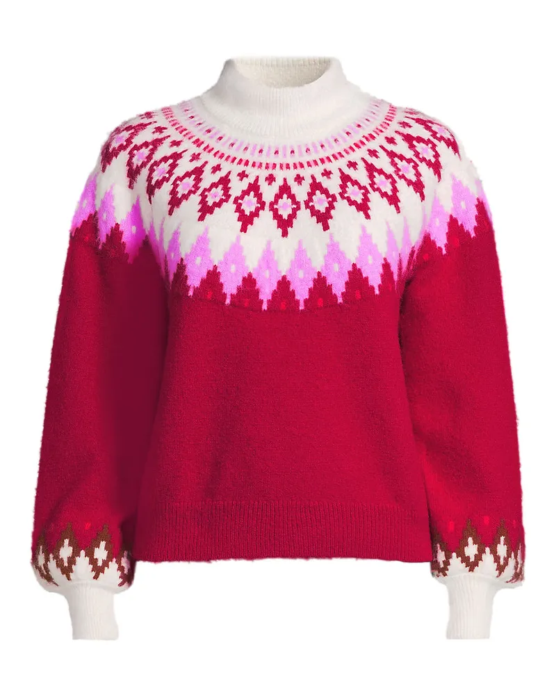 Lands' End Flauschiger Fair Isle Pullover mit Ballonärmeln, Damen, Größe plus, Rot, Polyester-Mischung/Nylon-Mischung, by Rot