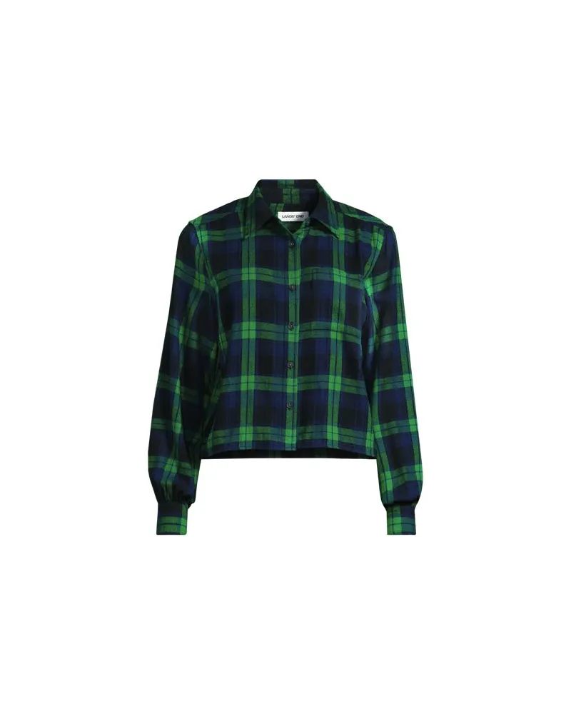 Lands' End Verkürzte Flanellbluse, Damen, Größe petite, Grün, Baumwolle, by Grün