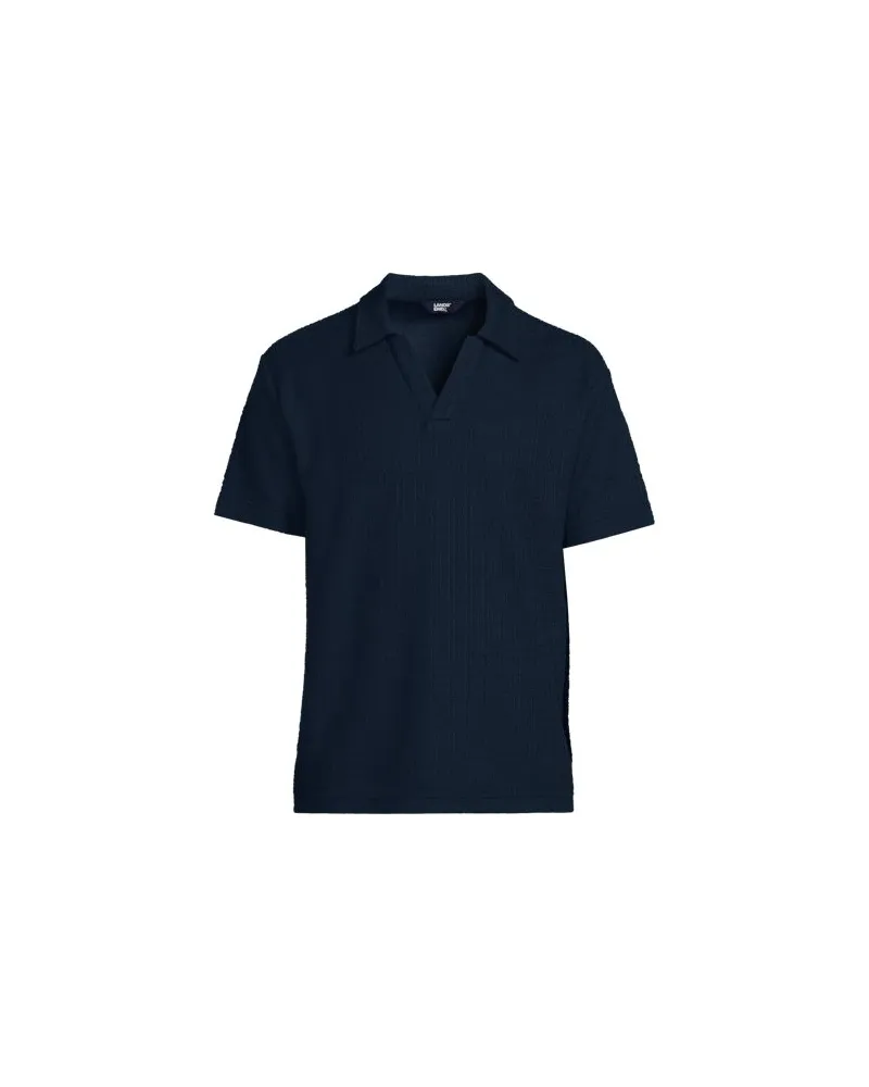 Lands' End Jacquard-Shirt mit V-Ausschnitt, Herren, Größe:52-54 regular, Blau, Baumwolle/Polyester, by Blau
