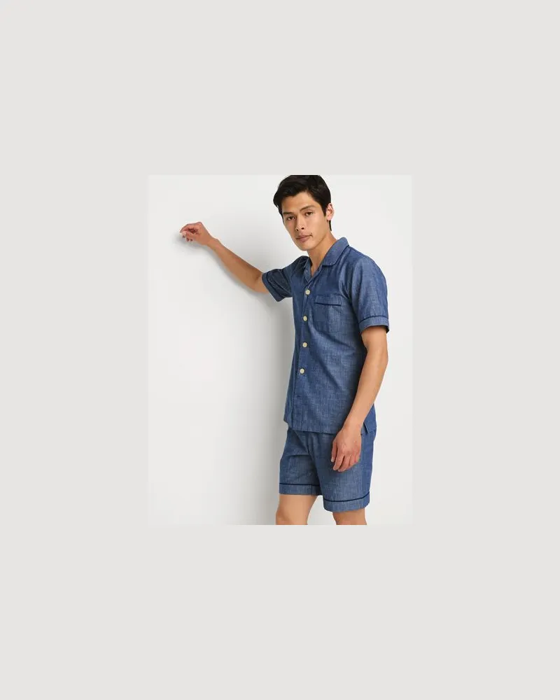Lands' End Essenzielle Popelin-Pyjamashorts, Herren, Größe:44-46 regular, Blau, Baumwolle, by Blau