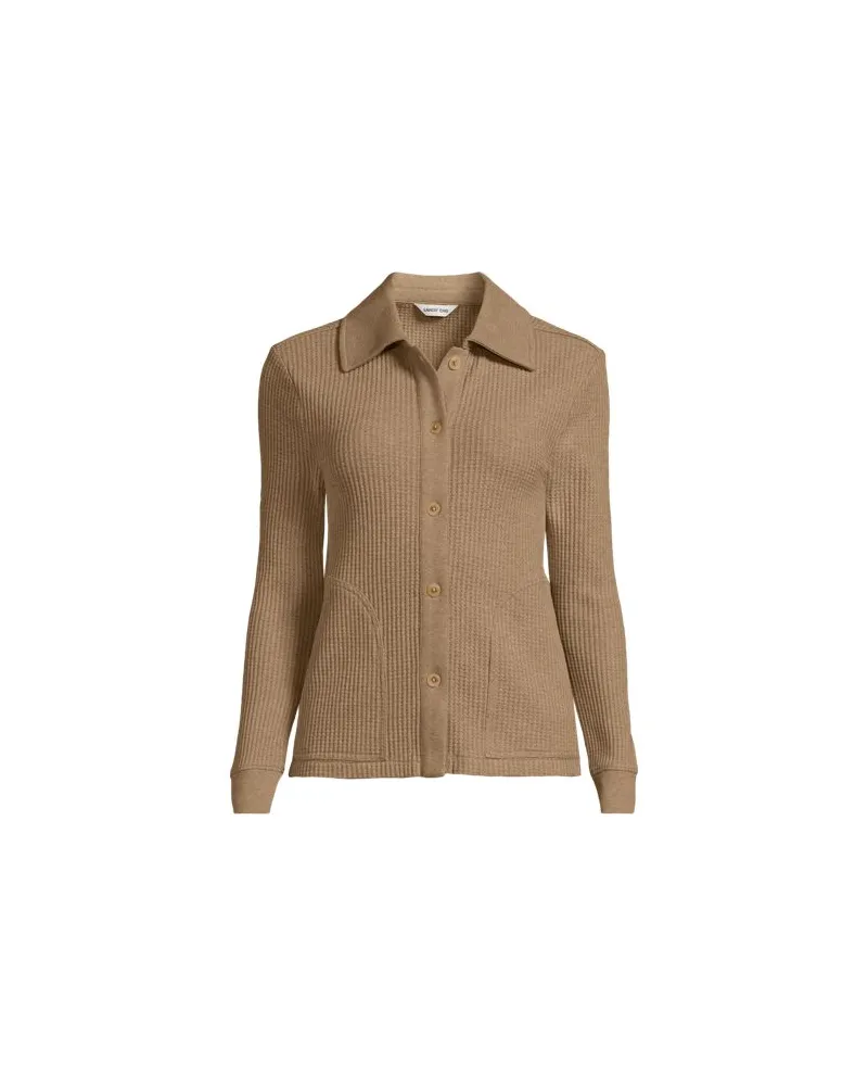Lands' End Baumwollmix-Jacke im Waffelstrick, Damen, Größe:40-42 regular, Braun, Baumwoll-Mischung/Polyester-Mischung, by Braun