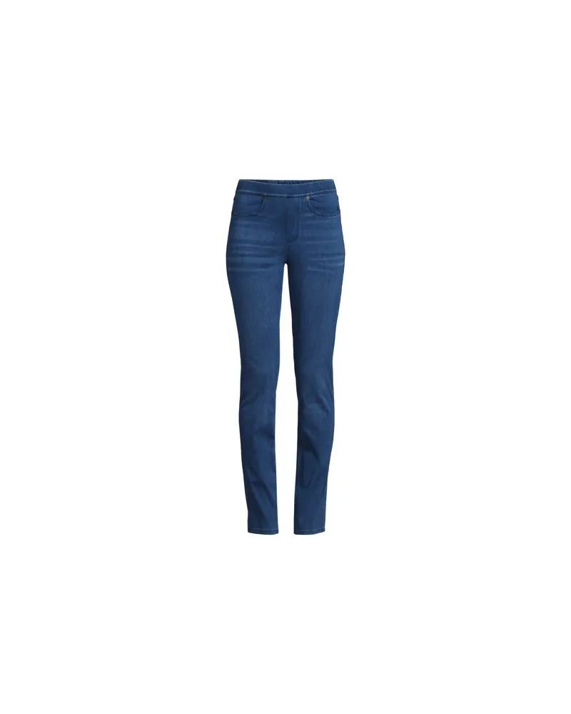 Lands' End Mid Waist Straight Knit Jeans, Damen, Größe plus, Blau, Baumwoll-Mischung/Polyester-Mischung, by Blau
