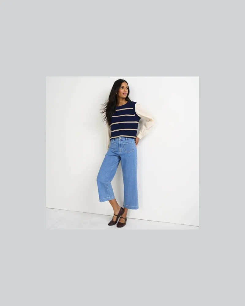 Lands' End Soft Denim 7/8-Hose mit weitem Bein, Damen, Größe petite, Blau, Baumwolle/Elasthan, by Blau