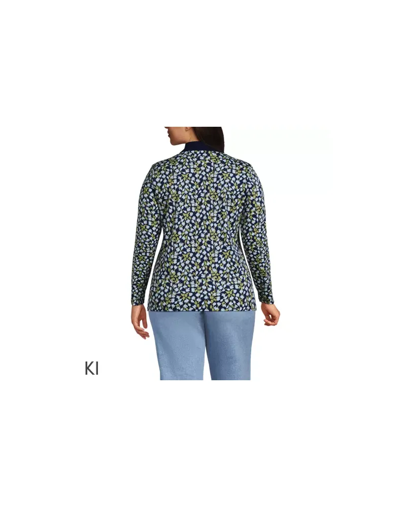 Lands' End Supima-Poloshirt mit langen Ärmeln, Damen, Größe plus, Blau, Baumwolle, by Blau