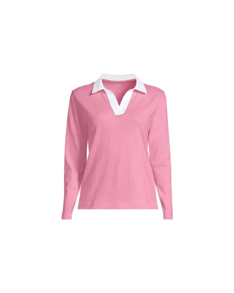 Lands' End Langärmeliges Poloshirt mit Webkragen, Damen, Größe plus, Pink, by Pink