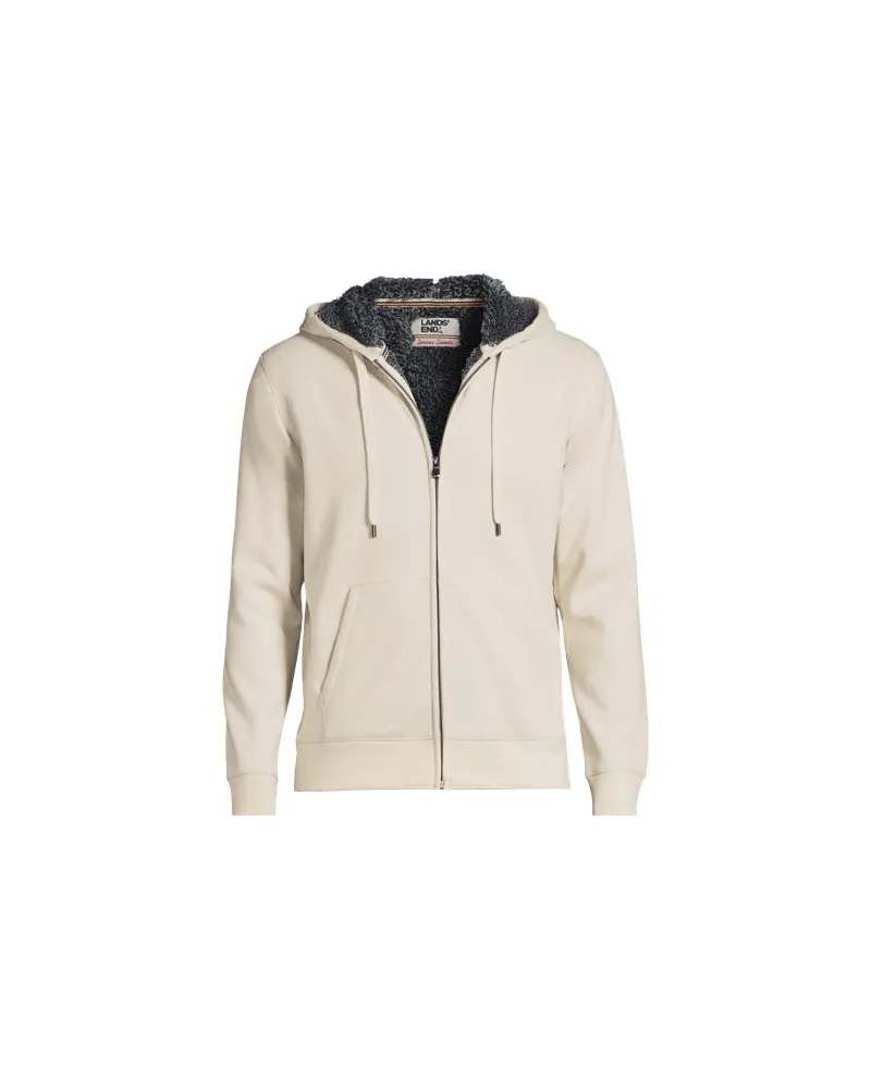Lands' End Sweat-Kapuzenjacke mit Teddyfleece-Innenseite, Herren, Größe:48-50 regular, Weiß, Elasthan/Baumwoll-Mischung, by Weiß