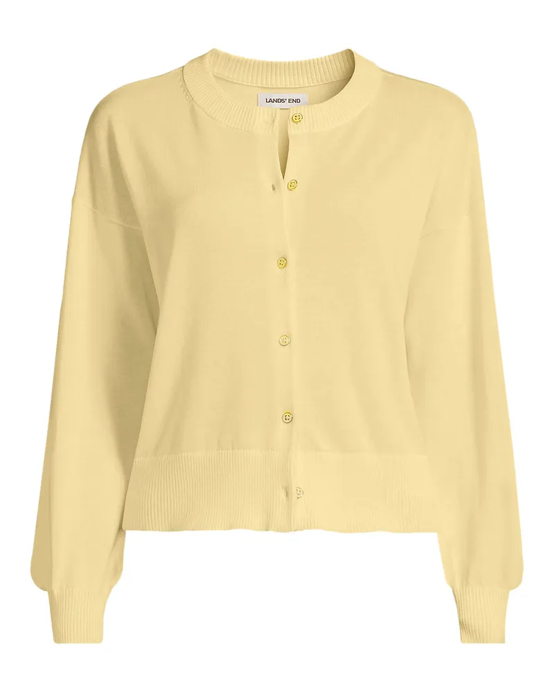 Lands' End Kurzer Feinstrick-Cardigan aus Baumwolle, Damen, Größe plus, Gelb, Baumwolle, by Gelb