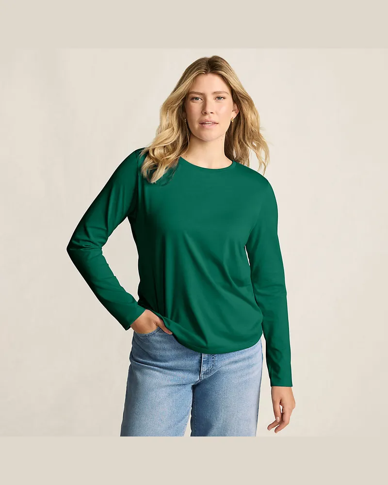 Lands' End Supima-Shirt, Langarm, Damen, GrÃ¶ÃŸe petite, GrÃ¼n, Baumwolle, by Grã¼n