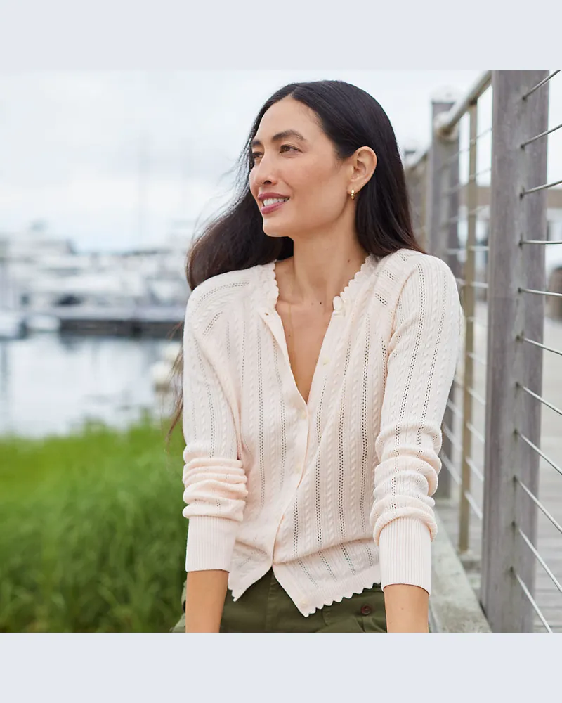 Lands' End Ajour-Cardigan aus Baumwolle, Damen, Größe regular, Pink, Baumwolle, by Pink