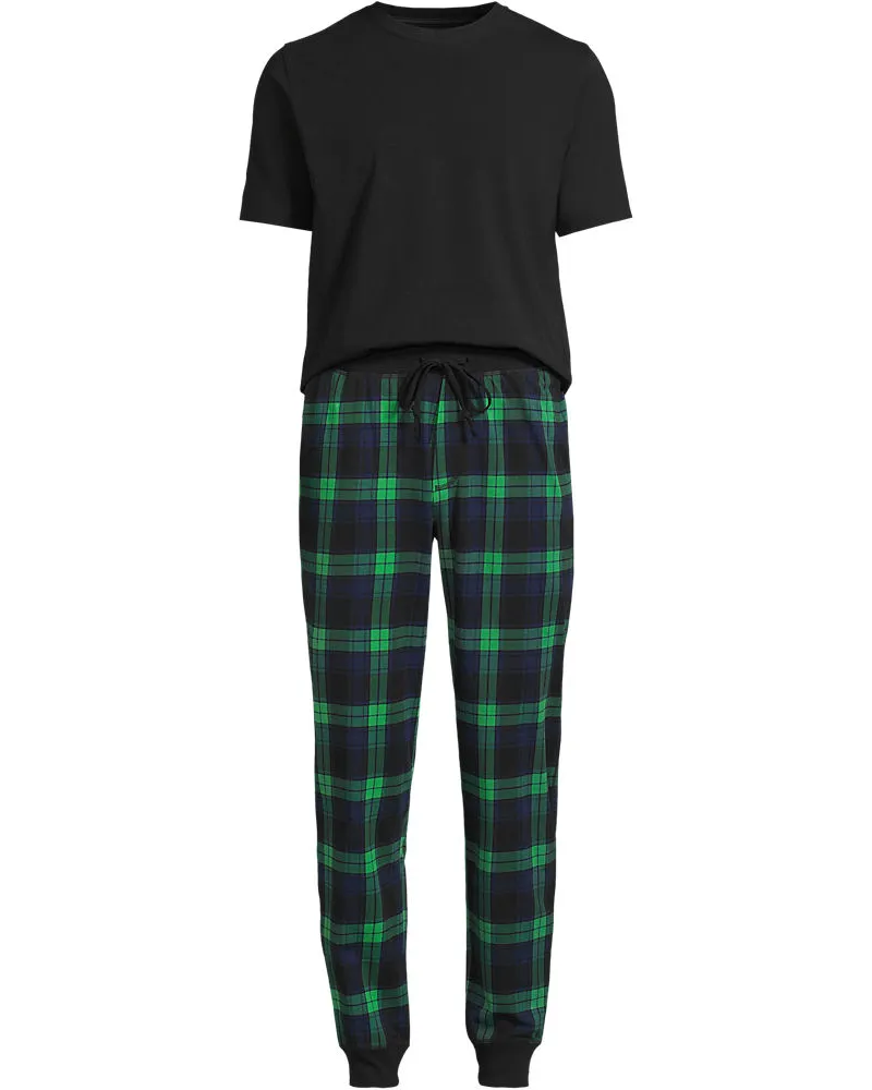 Lands' End Pyjama-Set aus Baumwoll-Jersey, Herren, Größe regular, Grün, Baumwoll-Mischung, by Grün