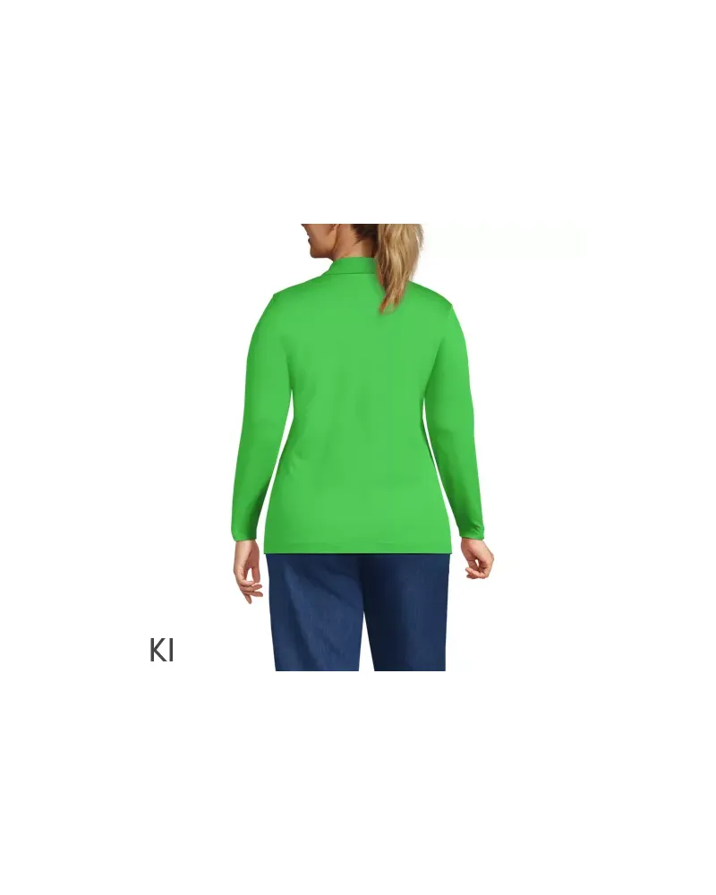 Lands' End Supima-Poloshirt mit langen Ärmeln, Damen, Größe plus, Grün, Baumwolle, by Grün