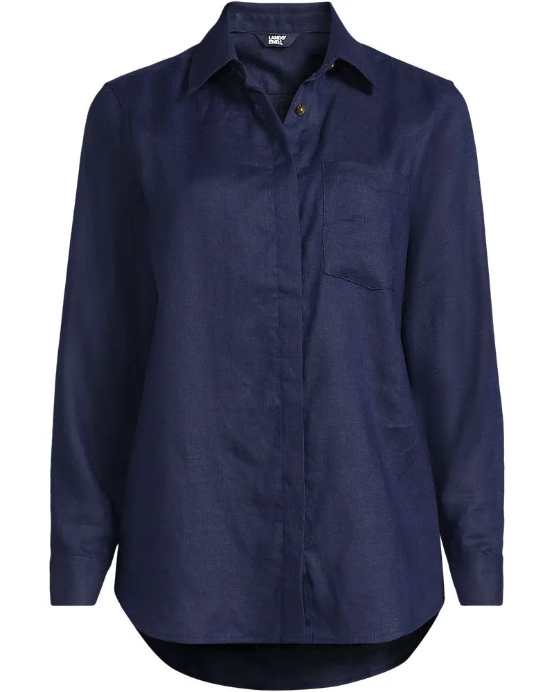 Lands' End Premium Reinleinen-Bluse, Damen, Größe plus, Blau, Leinen, by Blau