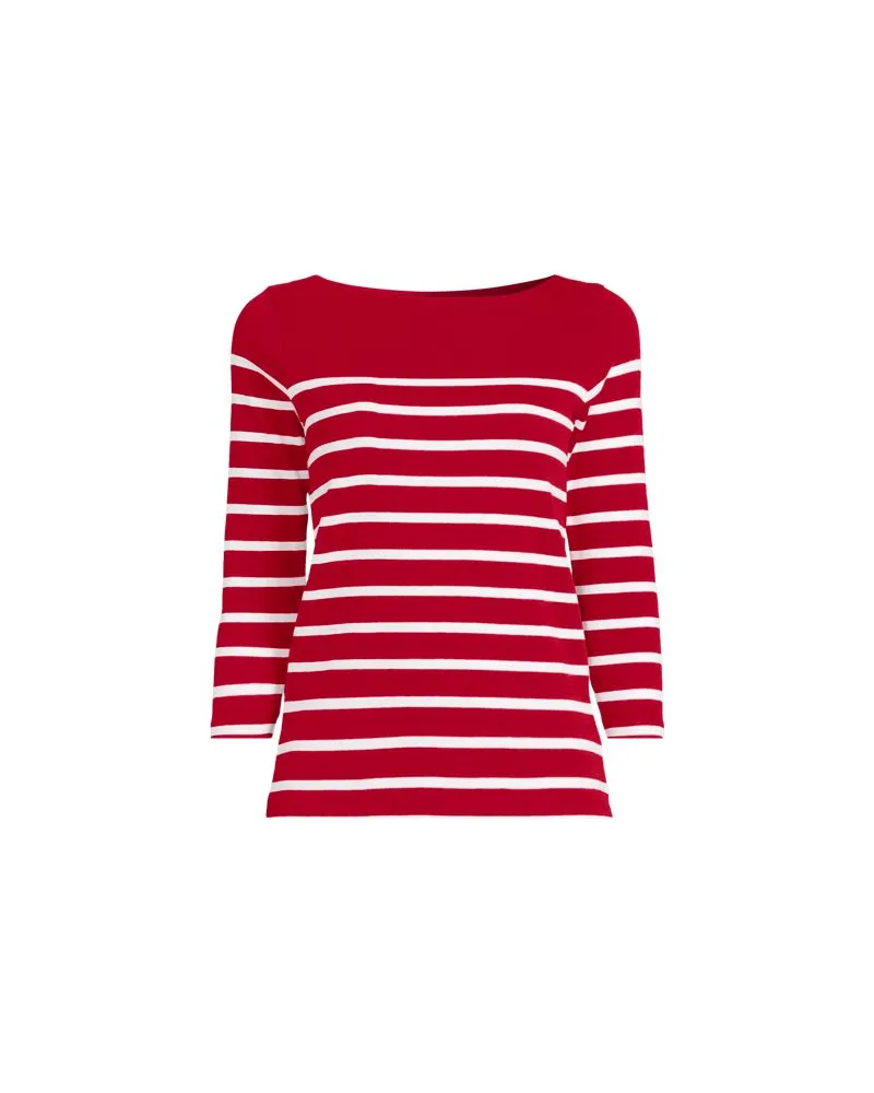 Lands' End Gestreiftes Baumwollshirt mit 3/4-Ärmeln, Damen, Größe:44-46 petite, Rot, Baumwolle, by Rot
