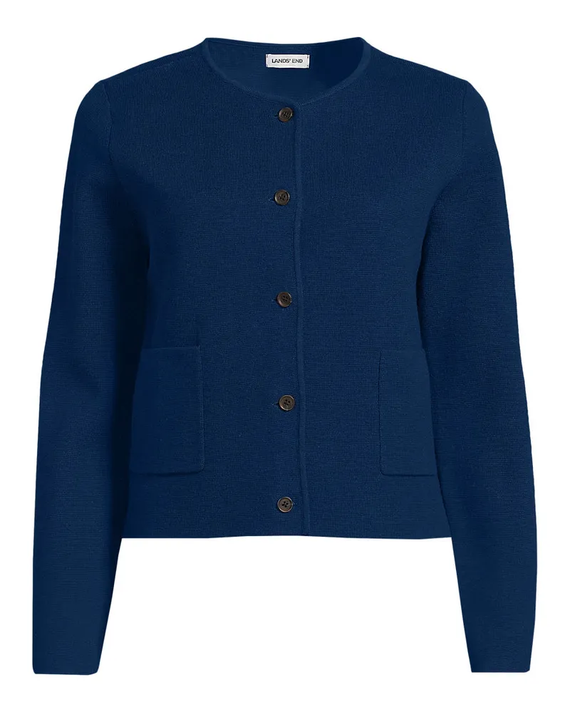 Lands' End Kragenloser Feinstrick-Blazer, Damen, Größe plus, Blau, Baumwolle, by Blau