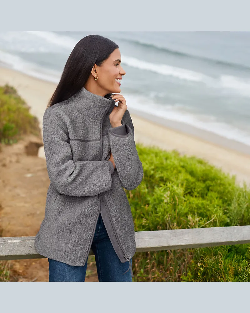 Lands' End Sherpa-Fleecejacke, Damen, Größe regular, Grau, Polyester, by Grau