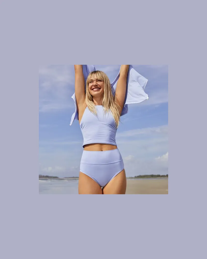 Lands' End Bikinihose zum Umschlagen, High Waist, Damen, Größe regular, Blau, Nylon-Mischung, by Blau